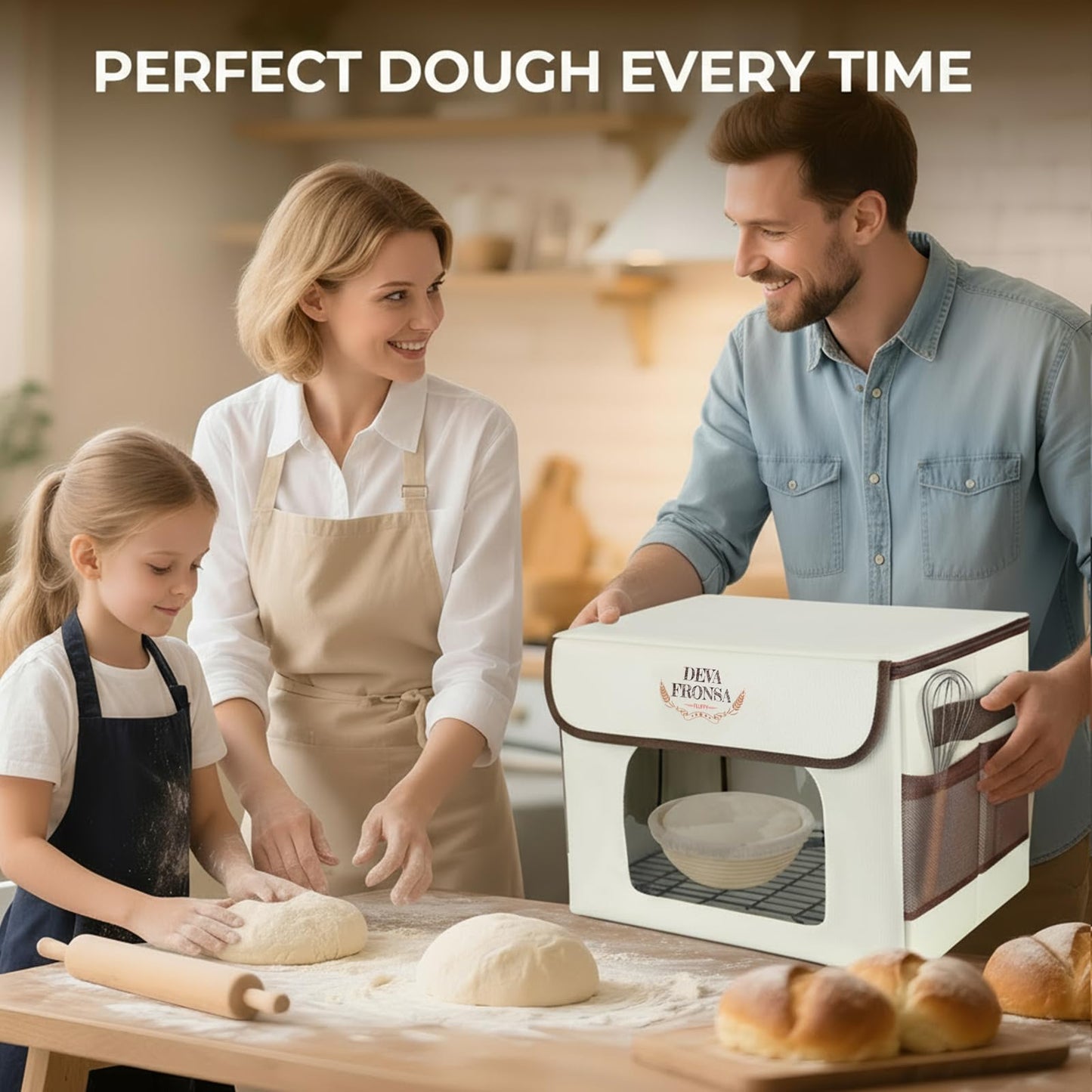 DEVA Fronsa Foldable Bread Proofing Box‌ - 36L Large Dough Proofer with 3-Sided Heating, 24H Timer+Temp Control(50-113℉) with Front Window & Metal Rack for Sourdough, Yogurt & Bread Baking