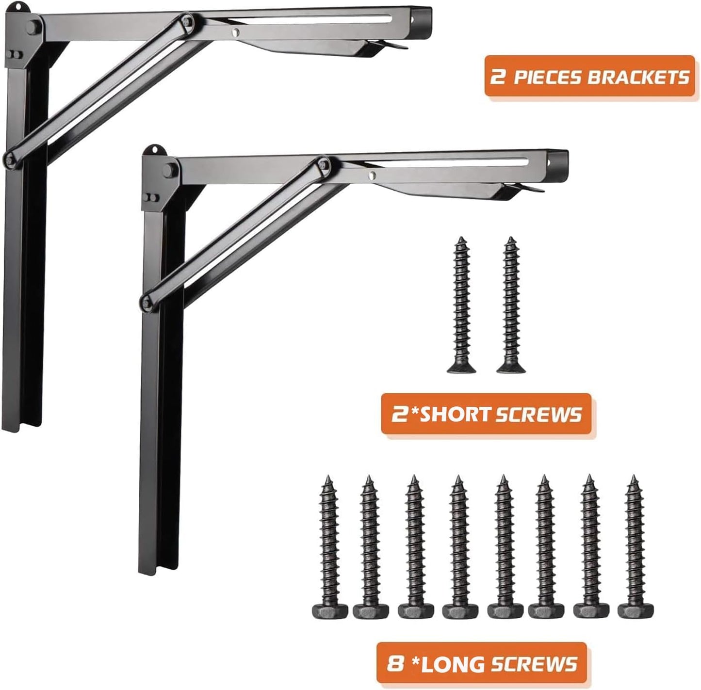 Ultrawall 24-Inch Black Folding Shelf Brackets - Heavy-Duty Adjustable Steel | Max Load 550 lbs