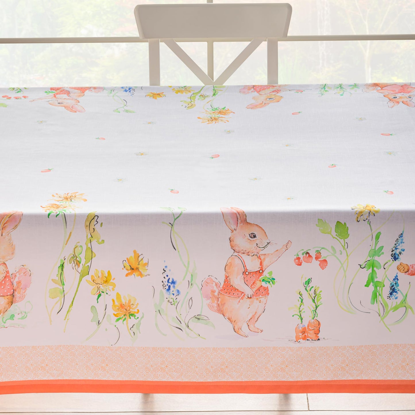 Maison d' Hermine Table Cloth Rectangle Table 100% Cotton 60 x 90 Inches Tablecloth Reusable Decorative for Dining Kitchen Room Farmhouse Home Gifts for Mothers Day Spring Summer - Bunny Party