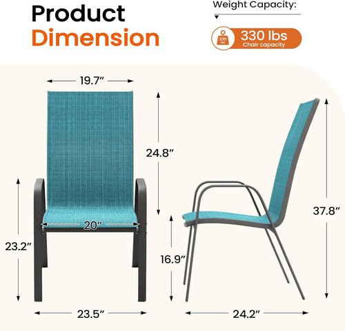 JEAREY Patio Dining Chairs Set of 4 - Outdoor Stackable Furniture for Lawn & Garden - Peacock Blue