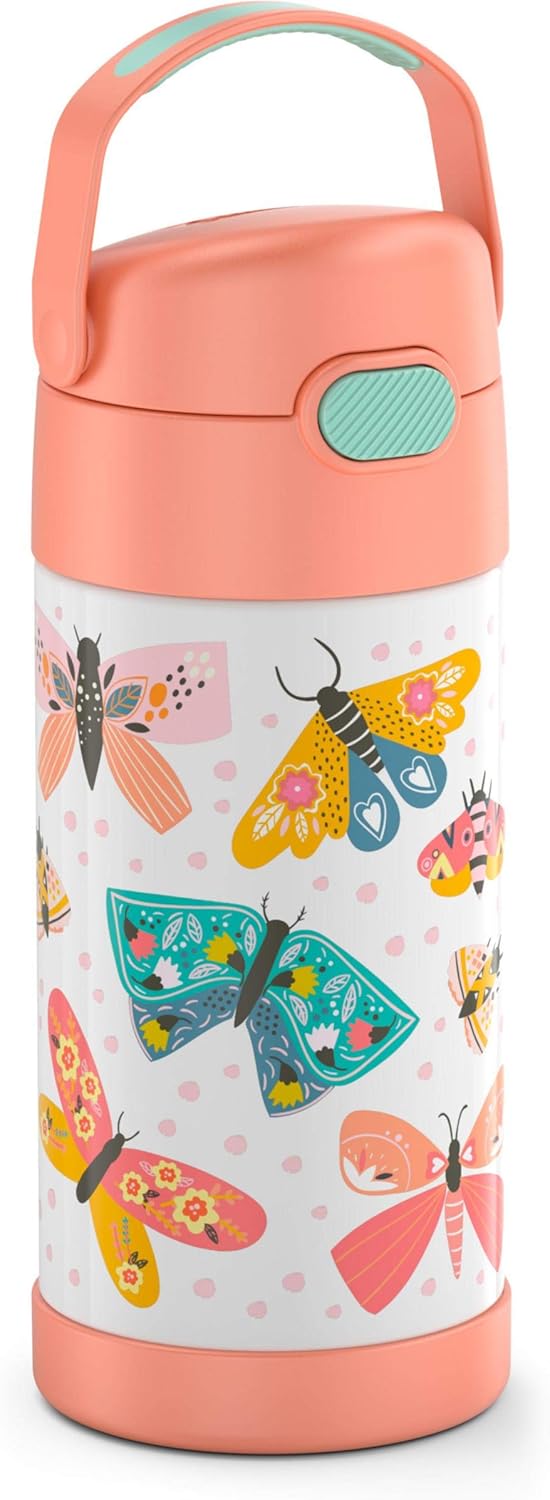 THERMOS FUNTAINER F4101 Stainless Steel Kids Bottle - 12 Ounce, Butterfly Design