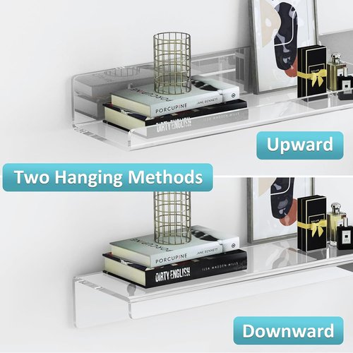Albumgit 4 Pack Acrylic Wall Shelves - Self-Adhesive 15" Clear Floating Shelf for Organizing Decor
