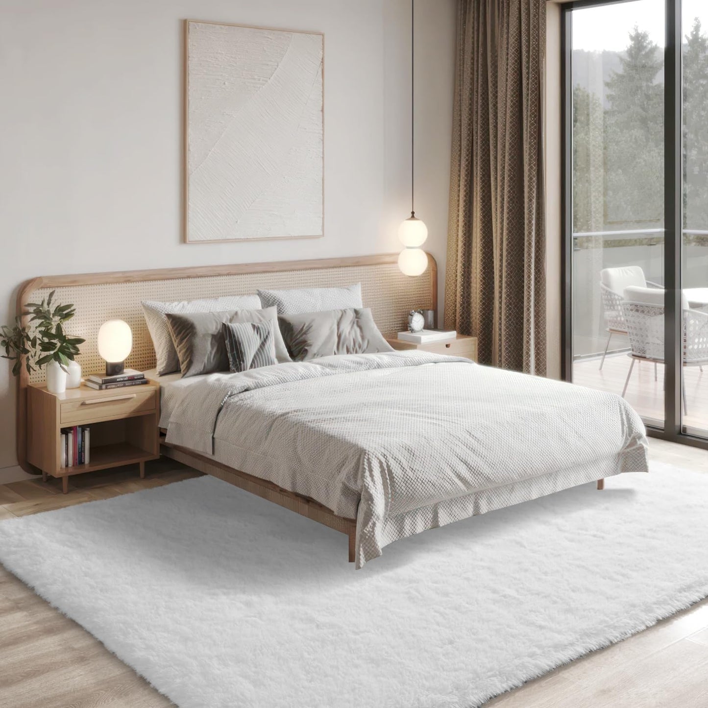 Merelax Soft Modern Indoor Large Shaggy Rug for Bedroom Livingroom Dorm Kids Room Home Decorative, Non-Slip Plush Fluffy Furry Fur Area Rugs Comfy Nursery Accent Floor Carpet 5x8 Feet, Ivory