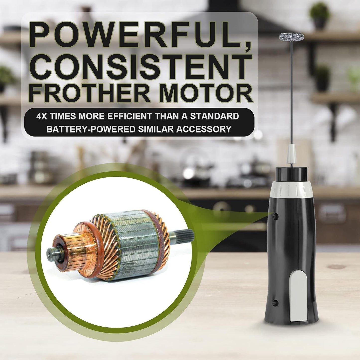 K-Brands Electric Milk Frother - Handheld Whisk for Coffee, Latte & Cappuccino - Powerful Foam Maker