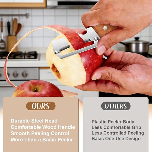 2026 Upgrade Vegetable Peeler - Stainless Steel Wide Blade & Wooden Handle | 2-in-1 Kitchen Tool