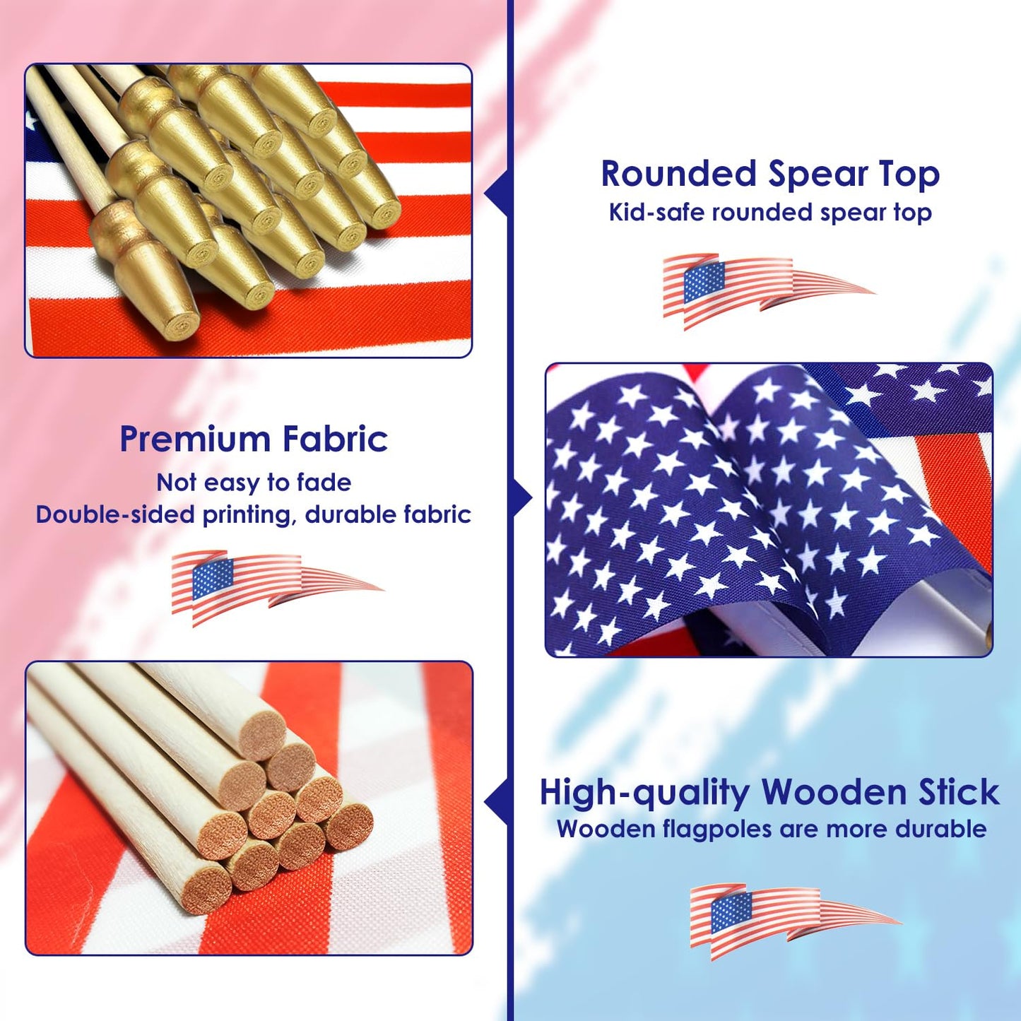 AhfuLife 15 Pcs American Mini Hand Held Flags for USA 250 Years Anniversary, 4×6 Inch USA Stick Flag with 10.5" Pole for World Cup Decor 2026, Independence Day, Sports Event Party Street Decor