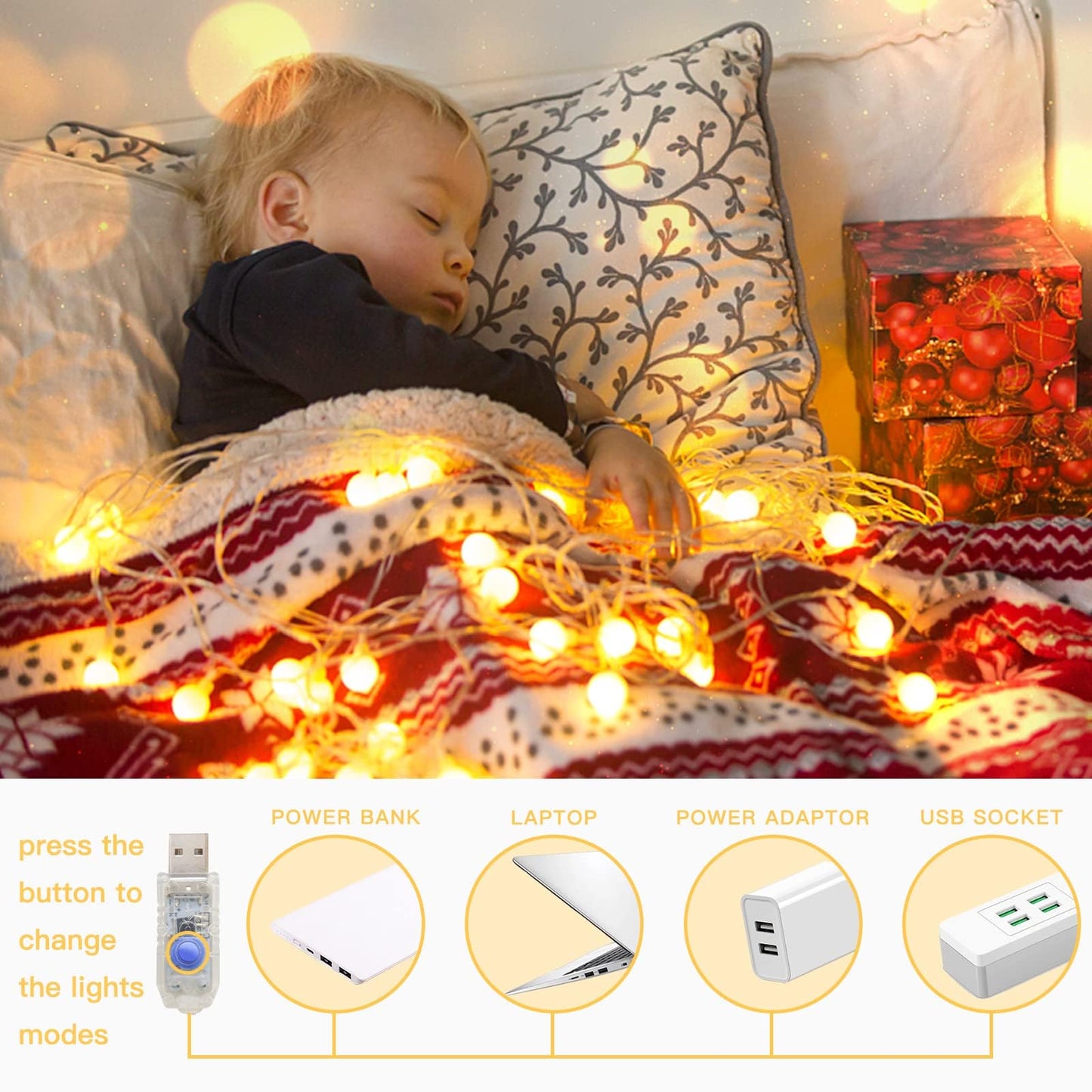 suddus Globe String Lights Bedroom, 50 Led Fairy Lights Plug in, Indoor String Lights for Classroom, Christmas, Backyard, Patio, Garden, Party, Bedroom, Living Room,Wall, Warm White