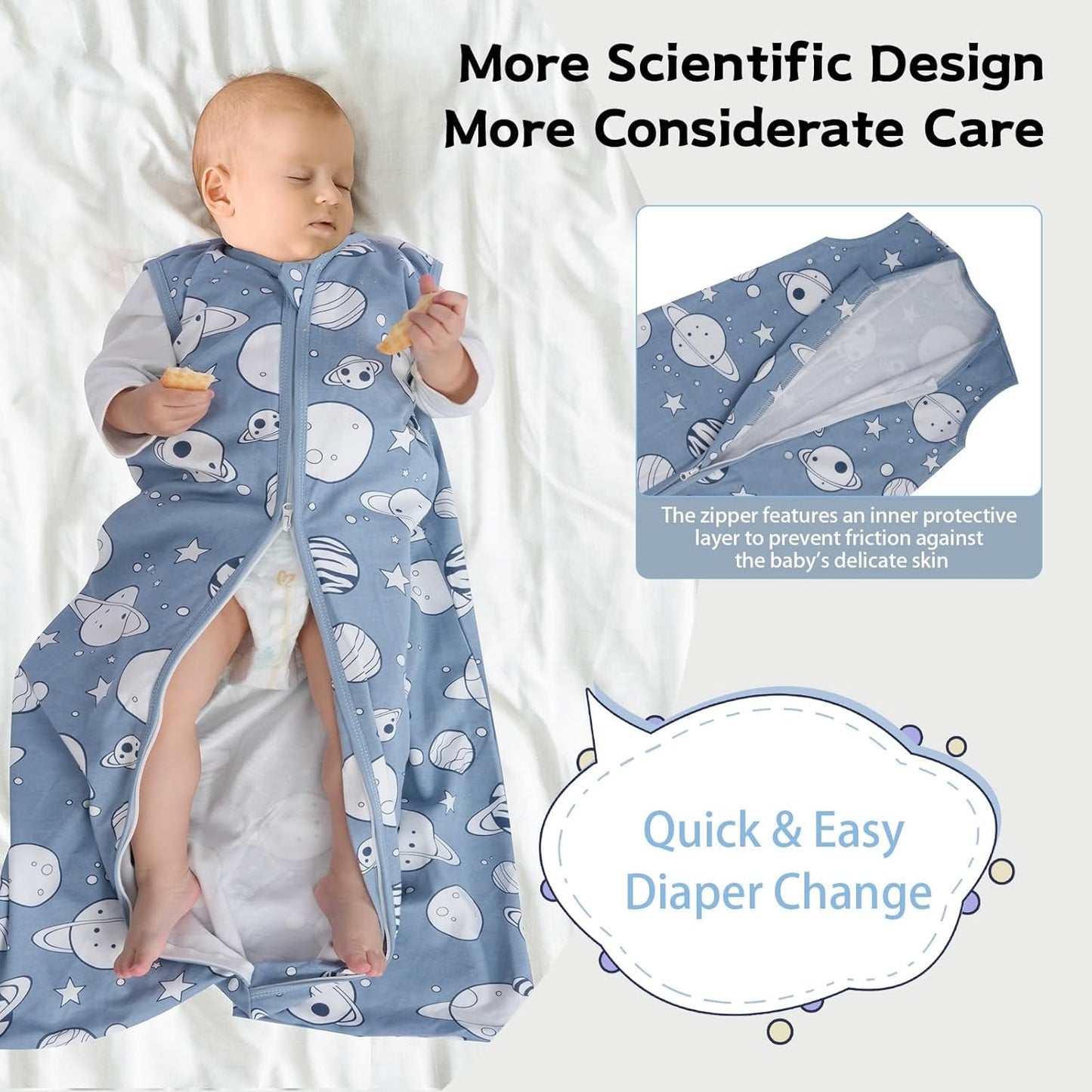 Skiennix Baby Sleep Sack - 100% Cotton Wearable Blanket | 0.5 TOG, 2-Way Zipper, 3-Pack for 12-18 Months