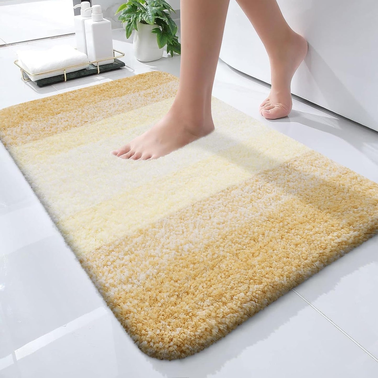 OLANLY Small Bathroom Rugs - Extra Soft Microfiber Mat 24x16 | Quick Dry, Washable, Light Yellow