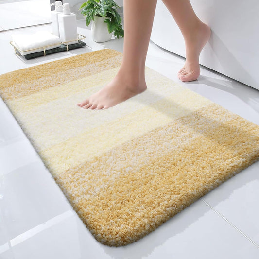 OLANLY Small Bathroom Rugs - Extra Soft Microfiber Mat 24x16 | Quick Dry, Washable, Light Yellow