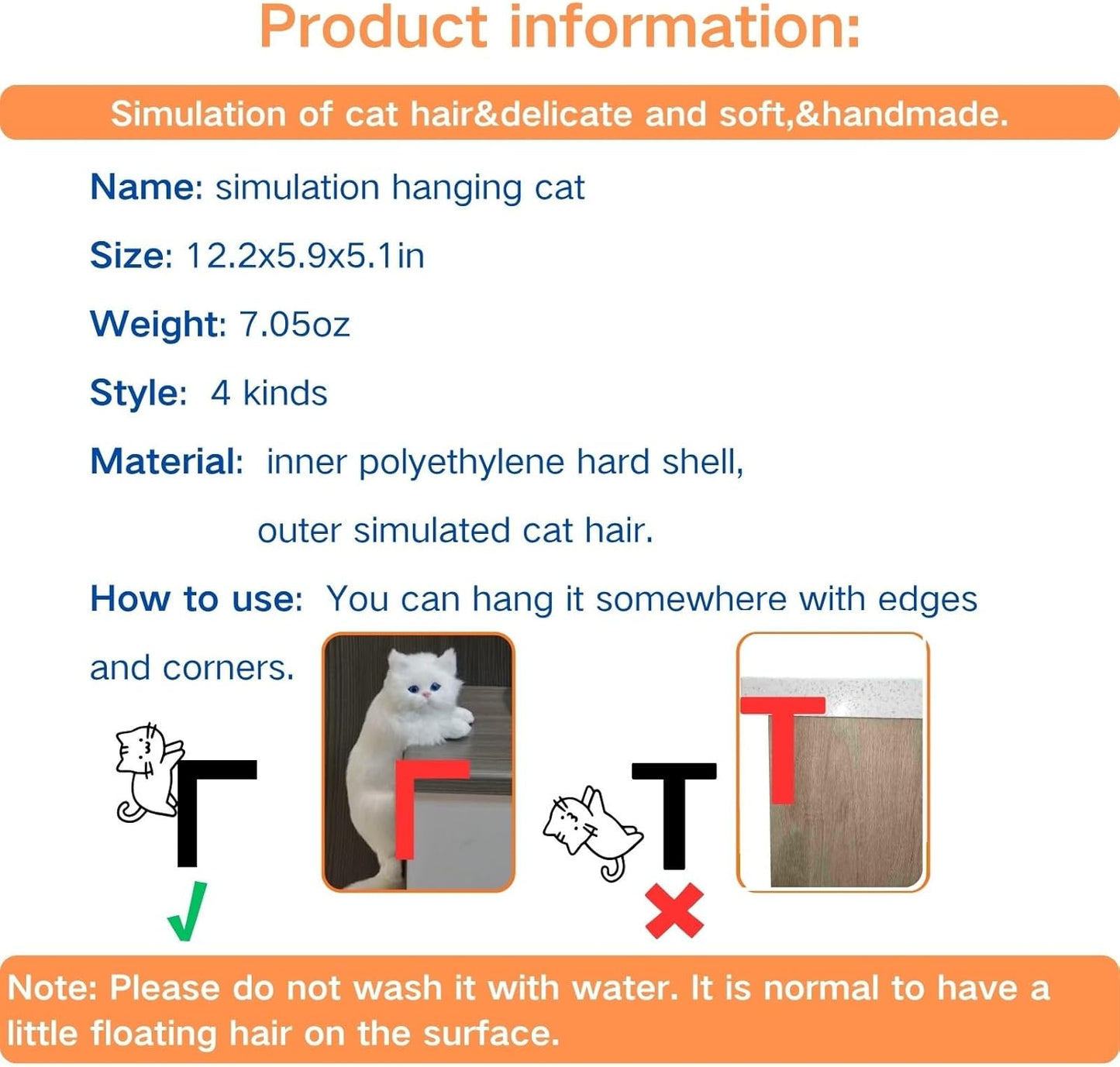 Skiennix Realistic Furry Kitty Figurine - Handmade Plush Cat Statue for Home & Office Decor (Orange)