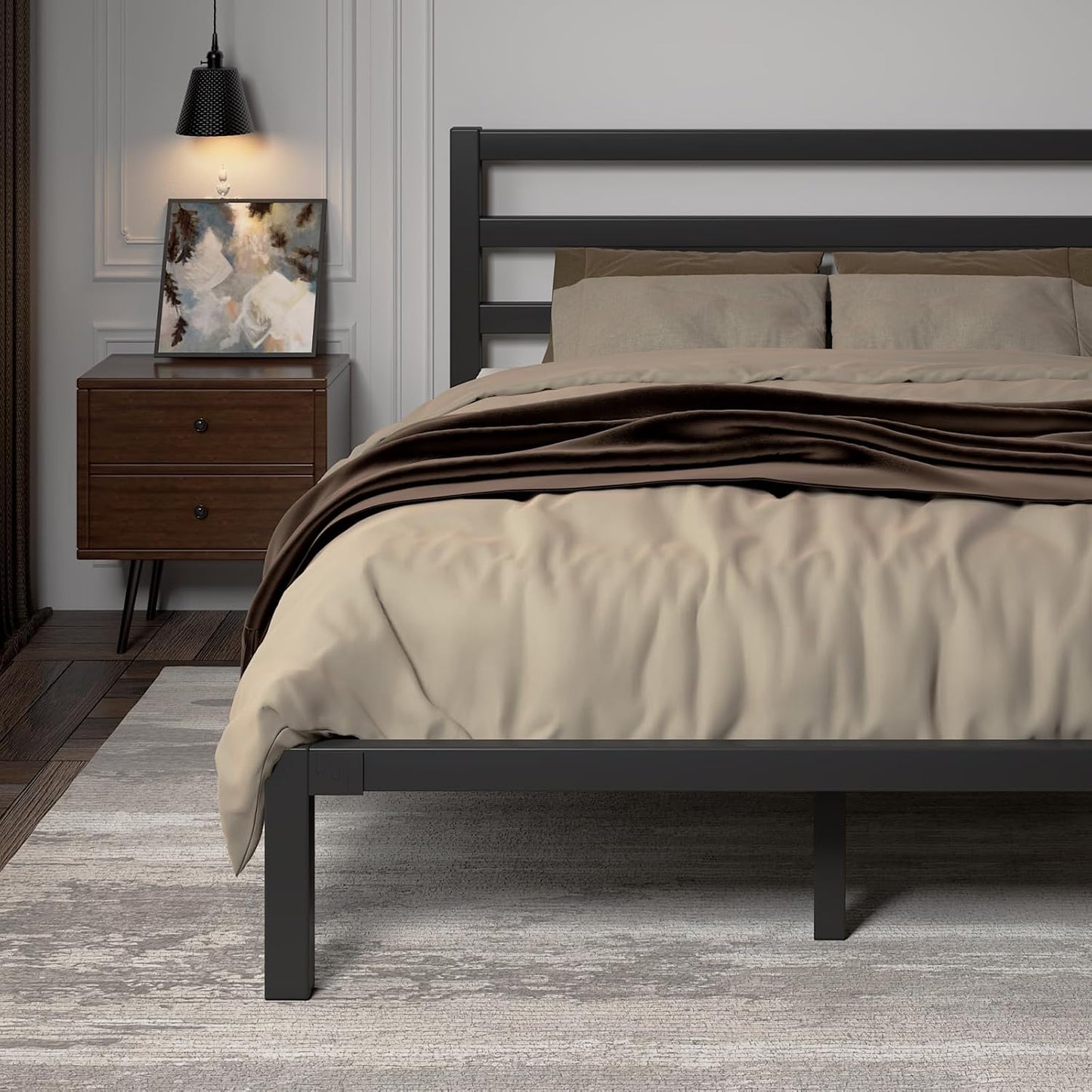 LoVinson Full Size Bed Frame - Heavy Duty Metal Platform with Under Bed Storage | Easy Assembly, Black