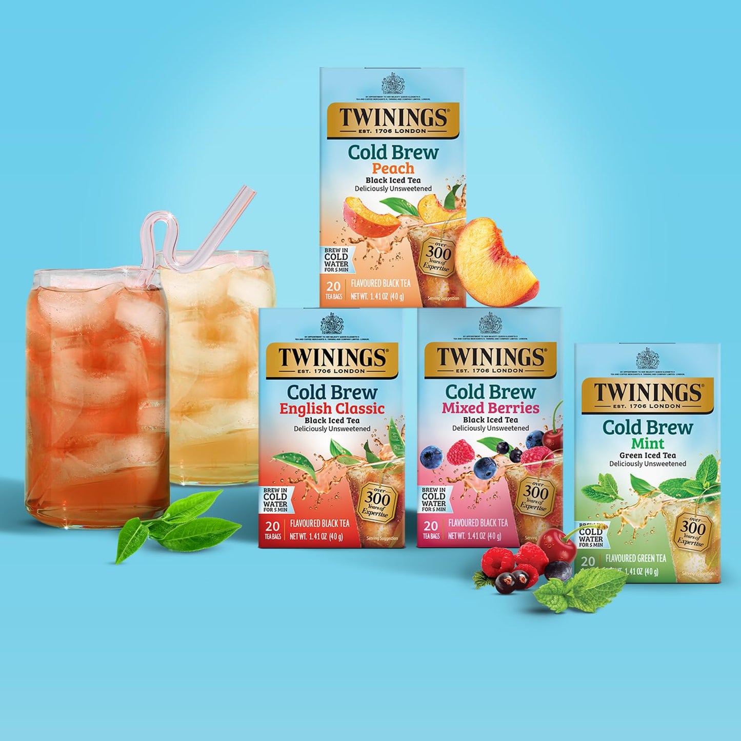 Twinings Cold Brew Iced Tea Bags - Unsweetened Black Tea, Caffeinated | 20 Count (Pack of 6)