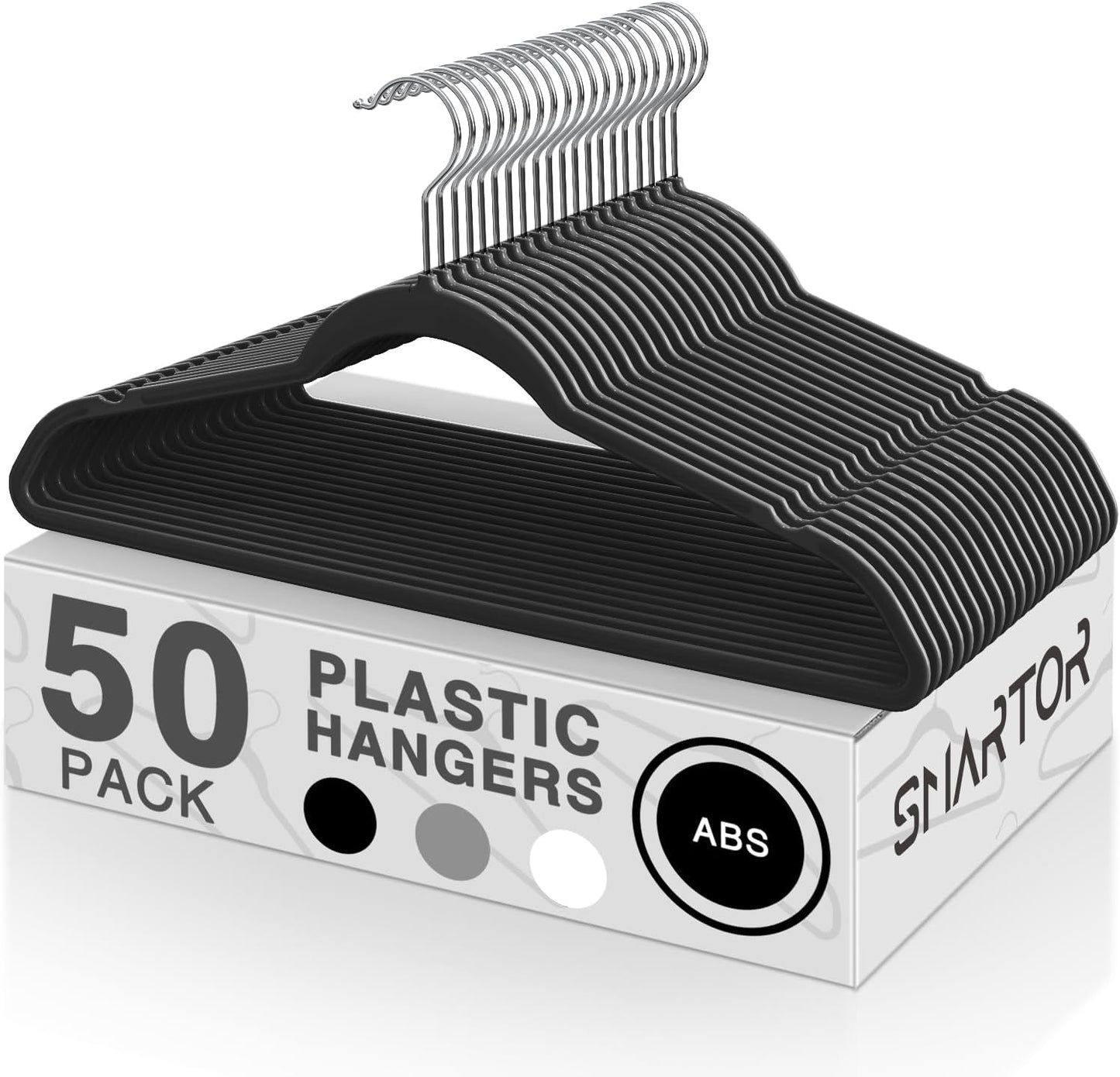 SMARTOR Heavy Duty Plastic Hangers - 50 Pack Slim Non-Velvet Clothes Hangers with 360° Swivel Hook | Black