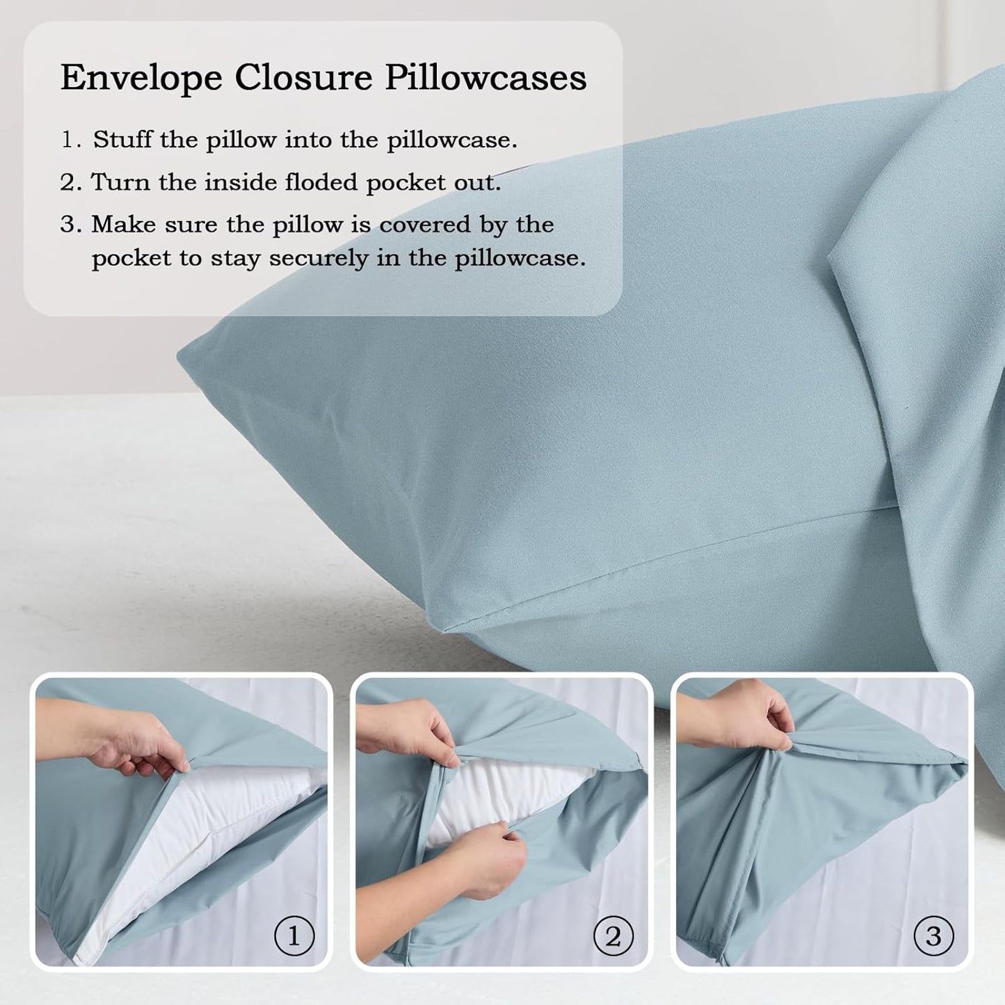 Q&J Fabric Co. Standard Size Pillow Cases - Soft Brushed Microfiber, Wrinkle-Free & Fade-Resistant | Set of 2 (20x26'', Baby Blue)