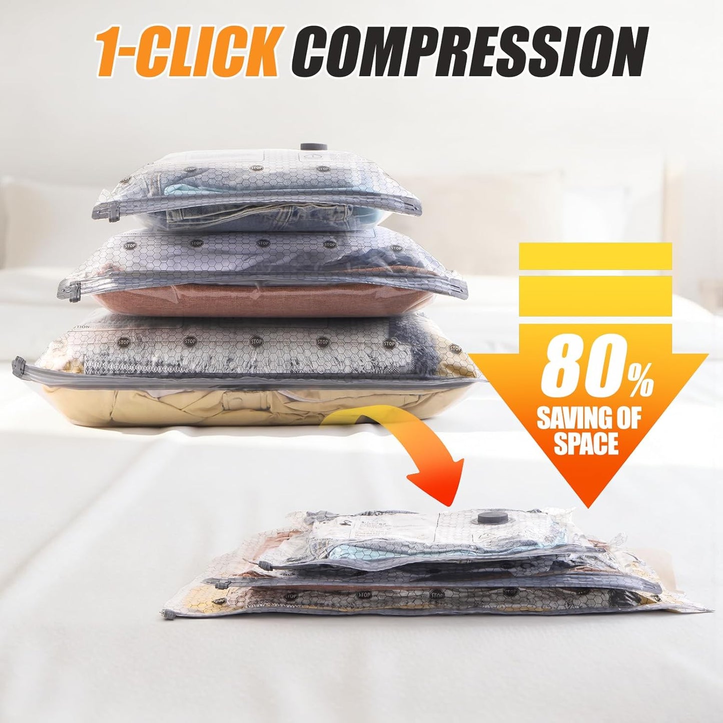 Skiennix Travel Vacuum Storage Bags - 16 Pack Compression Packing Bags with Portable Electric Pump | 80% Space Saver for Luggage