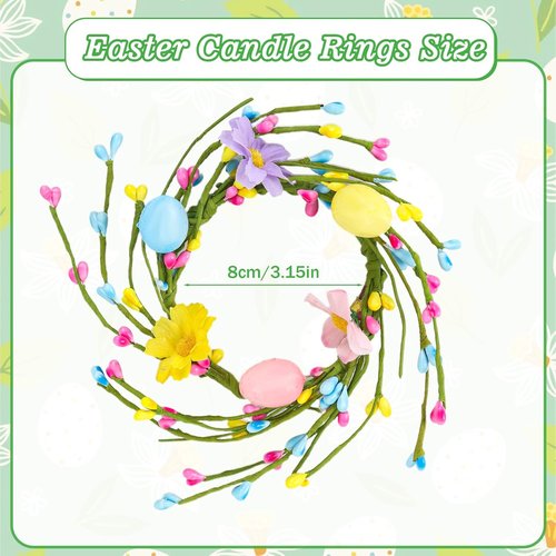 Jansun Easter Candle Rings - 4 Pcs Mini Wreaths with Pink & Blue Eggs for Table Decor | Spring Centerpieces