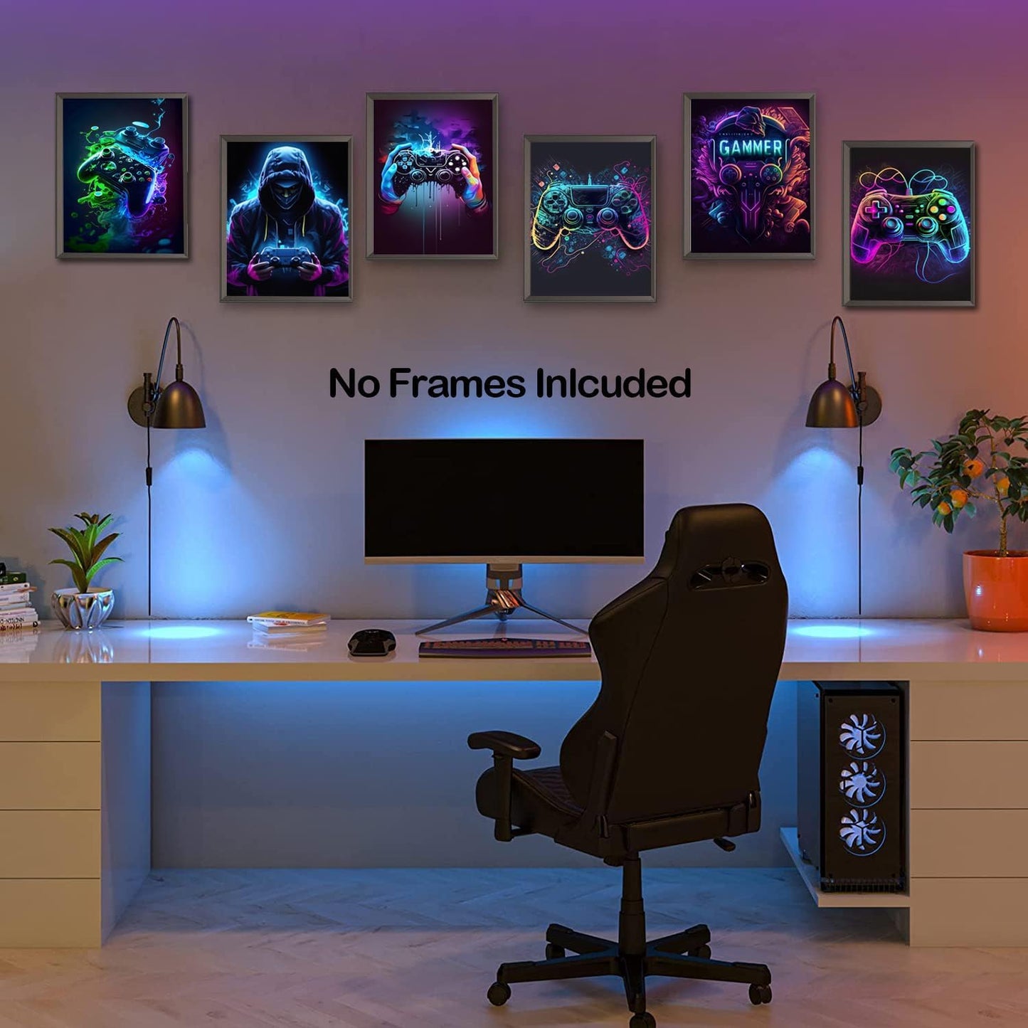 Ucninvd Game Posters - Neon Gaming Wall Art Set of 9 | Unframed 8x10" Canvas Prints for Gamer Room Decor