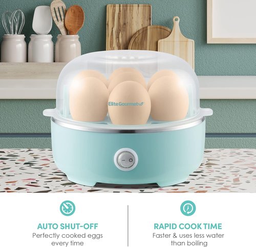 Elite Gourmet Easy Egg Cooker - Electric 7-Egg Capacity, Auto Shut-Off, Retro Mint Design