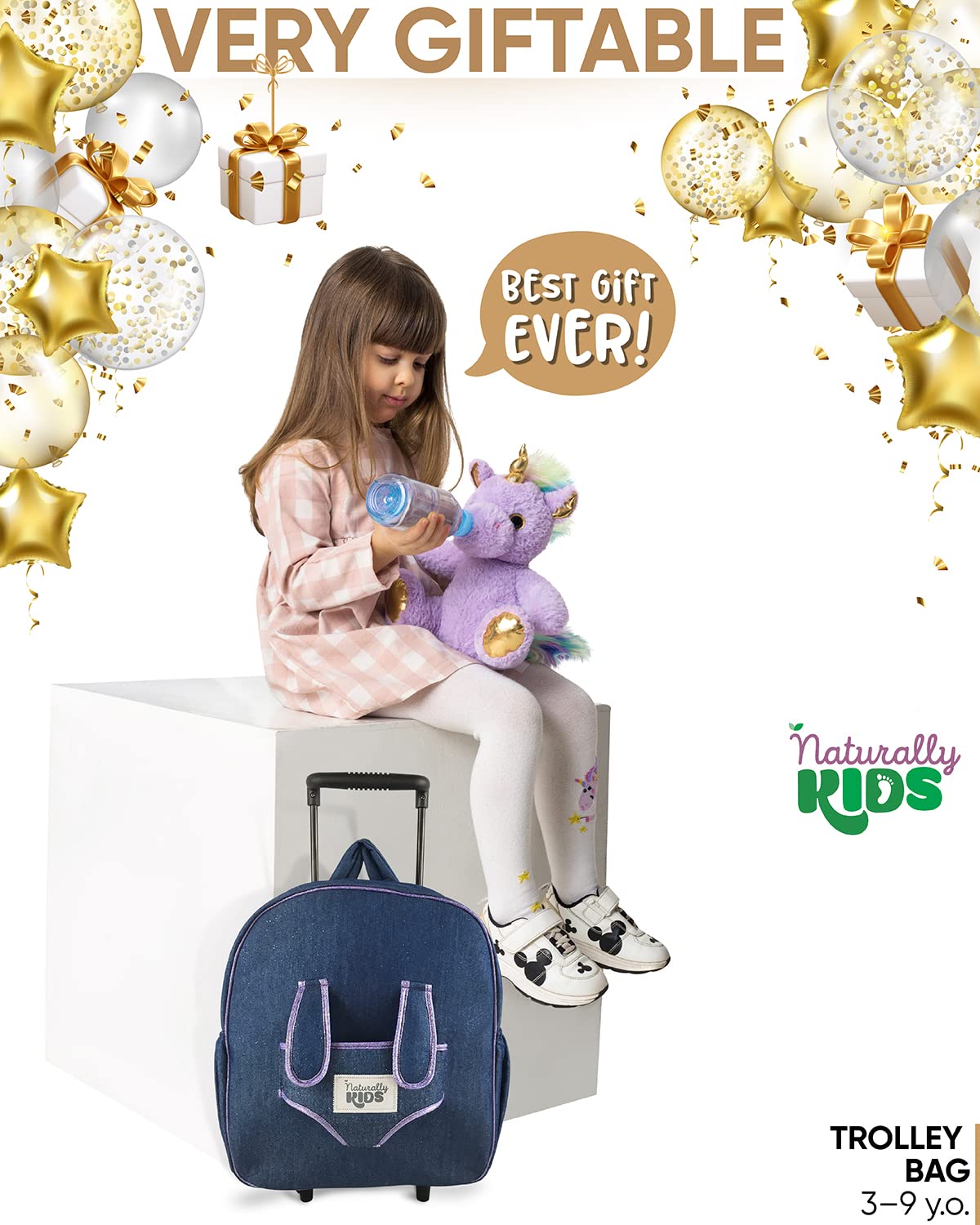 Toddler Luggage for Girls w Unicorn Toys, Kids Rolling Backpack for Girls, Toddler Suitcase, Gifts for 3 4 5 6 Year Old