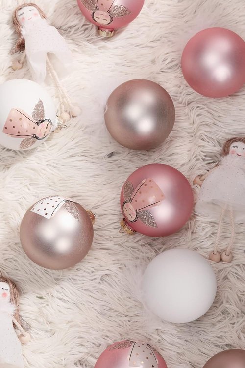 DN DECONATION Pink Christmas Ornaments - Girly Angel Tree Decor | Glass Ball for Festive Celebrations