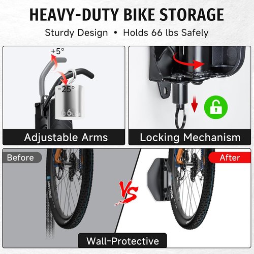 BYHUME Bike Rack - Space-Saving Vertical Wall Mount with 150° Swivel | Holds Up to 66lbs, Easy Install, 2 Pack