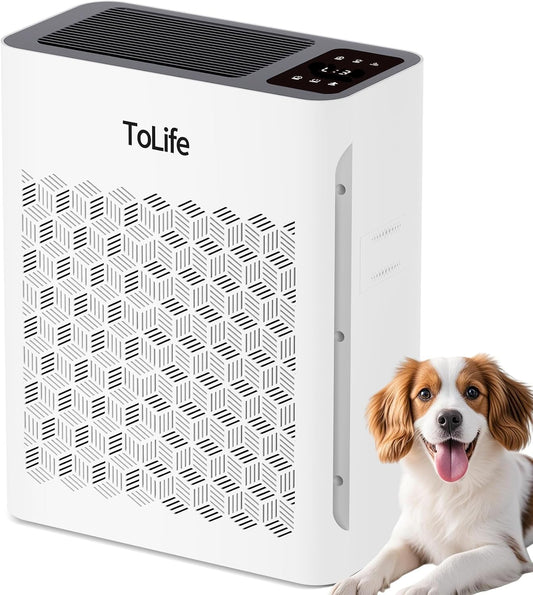 Tolife Air Purifier - Large Room Air Cleaner for Home | Washable Filter, Sleep Mode, Up to 1095 Ft², White