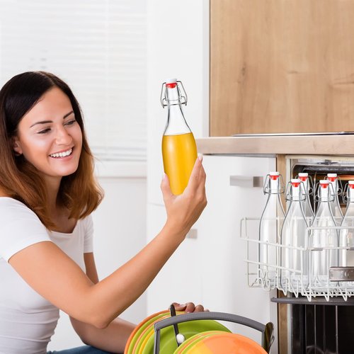 Aoriher 12 Pcs 25 oz Swing Top Glass Bottles 750 ml Glass Bottles with Red Caps for Home Brewing Kombucha Homemade Juices Beer Water Oil Vinegar Soda Syrup Kefir Beverages