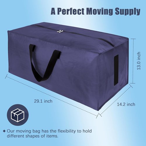 HOMESURE Large Water-Resistant Moving Bags - 4 Pack Heavy Duty Storage Totes with Zippers & Handles | Space-Saving Solution (Blue)