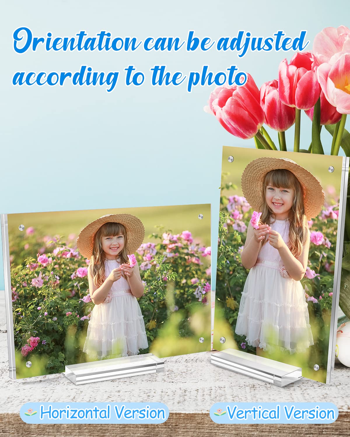 JUOIFIP 10 Pack Acrylic Picture Frame 5×7 Clear Double Sided Magnetic Photo Frame - Frameless Baby Friend Family Picture Desktop Display with Support Stand and Gift Boxes