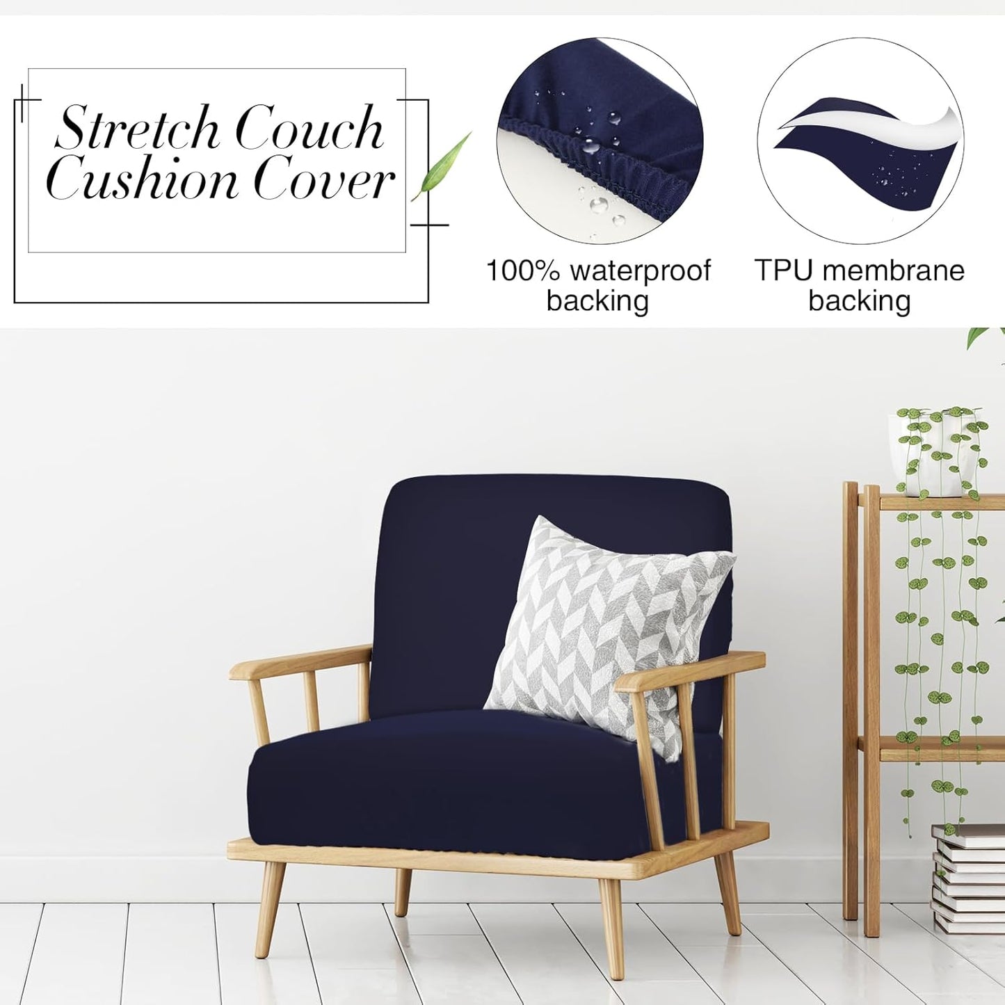 Newwiee 8Pcs Patio Cushion Covers - Stretch Waterproof Replacement Slipcovers for Outdoor Furniture | Navy