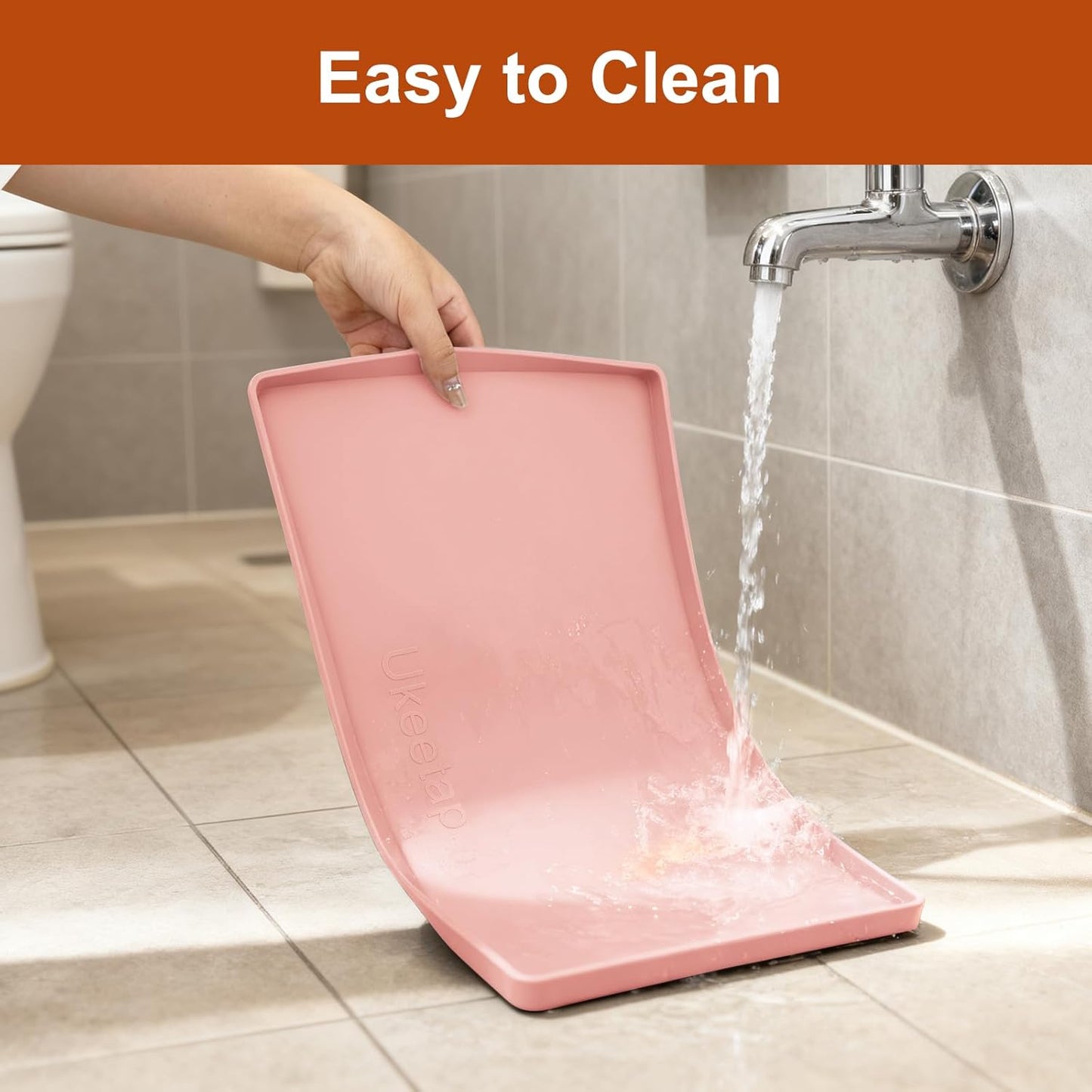 Ukeetap Extra Thick Silicone Dog & Cat Food Mat - Waterproof, Non-Slip, 19” x 12”, Pink