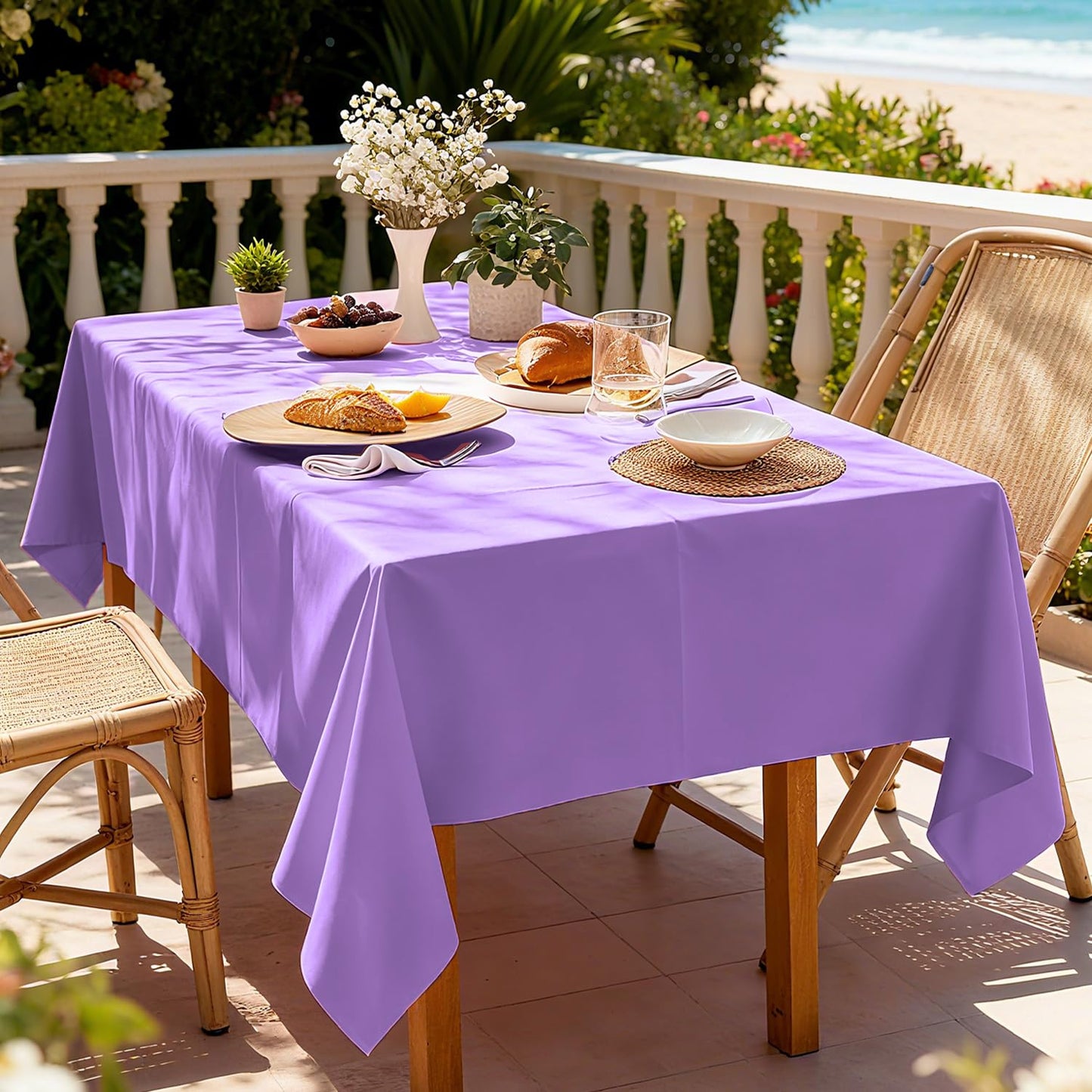 Purple Tablecloth - 3 Pack 54" × 108" Rectangle Disposable Light Purple Tablecloth, Lavender Waterproof Plastic Table Cover for Party, Wedding, Lavender Birthday Decoration