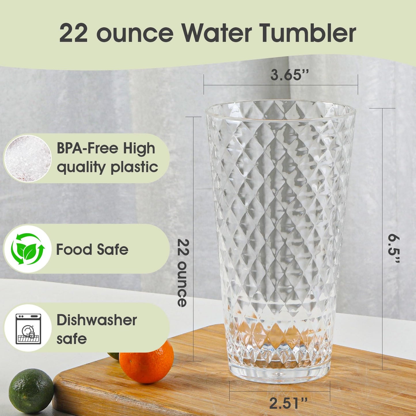 AKMQYM BPA-Free Plastic Tumblers 8 Pack (8x22oz) | Reusable Dishwasher Safe | Stackable Shatterproof Cups | Plastic Drinkware & Drinking Tumblers for Restaurant, Home, Party