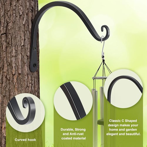 FEED GARDEN Heavy Duty Plant Hooks - 8 Inch Wall-Mounted Brackets | 44lb Capacity Steel Hangers in Black
