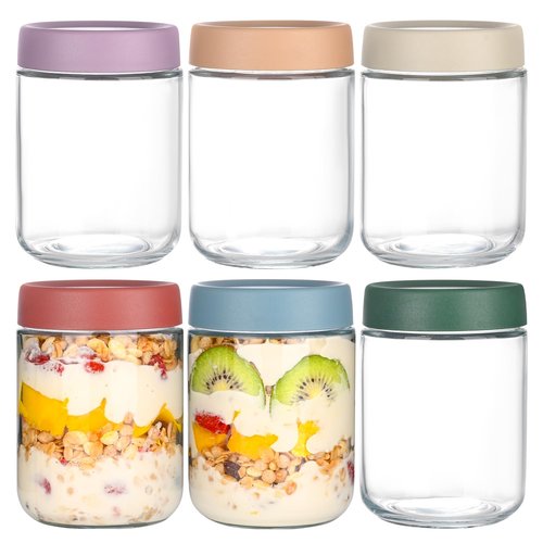 Artcochan Overnight Oats Containers with Lids 16 oz Glass Jars 6 Pack Glass Mason Jars with Airtight Lids, Perfect for Oats, Yogurt, Chia Pudding, Snack