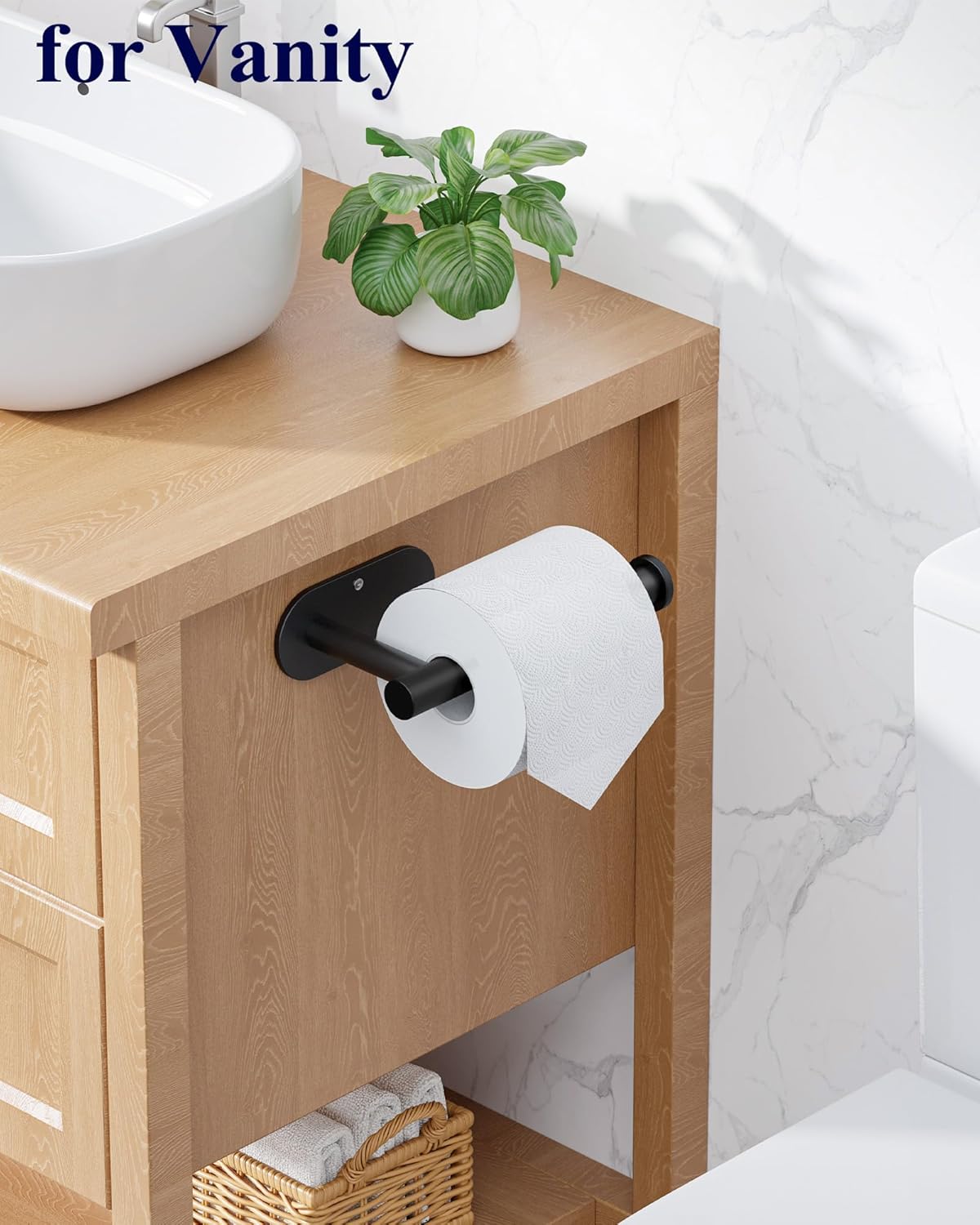 Kitsure Toilet Paper Holder - Premium Waterproof Stainless Steel Wall-Mount | Ideal for Bathroom, Black, 6.5" L