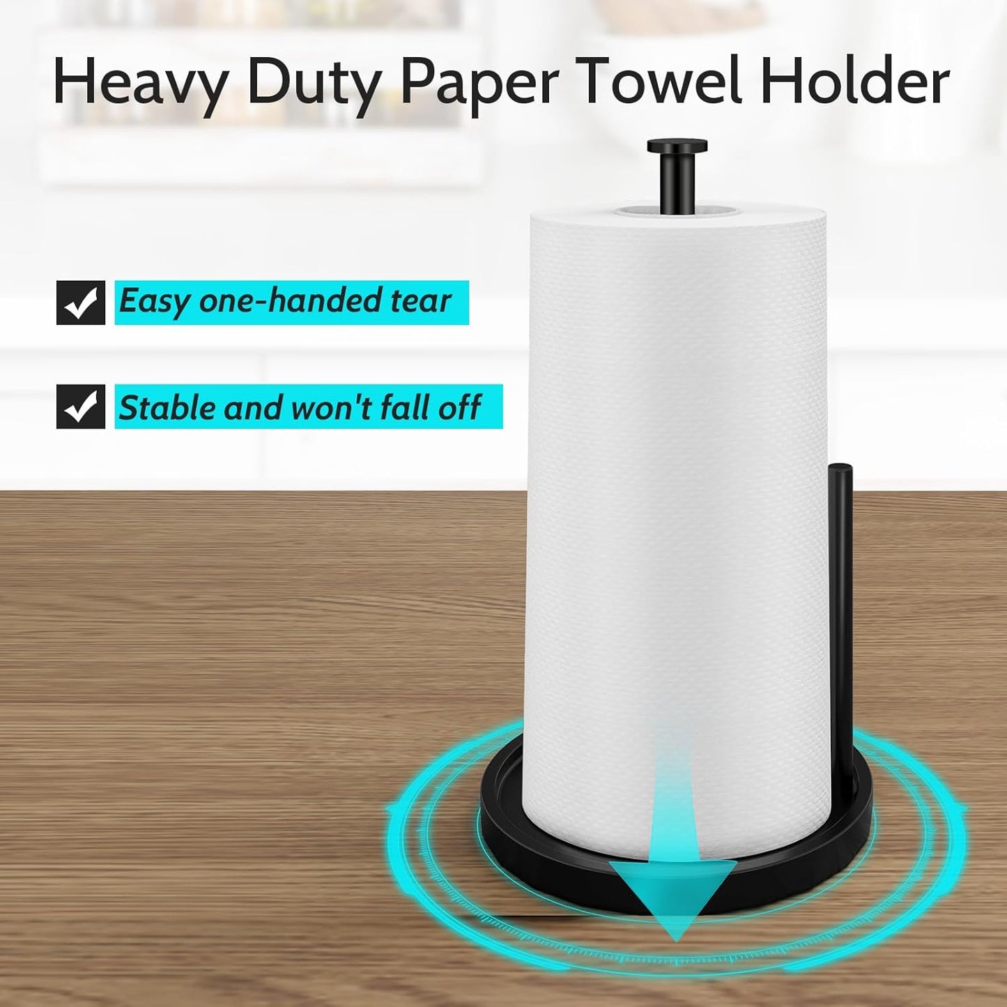 Stainless Steel Paper Towel Holder - Freestanding Design with Anti-Slip Weighted Base | Black Finish