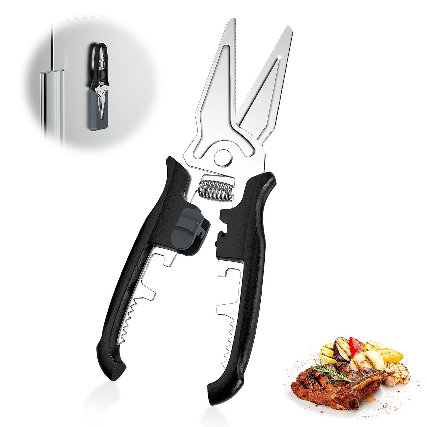 Multifunctional Kitchen Scissors - Kitchen Shears with Magnetic Holder & Safety Lock, Heavy Duty Poultry Shears, Stainless Steel for Chicken Meat Cutting Turkey, Vegetables