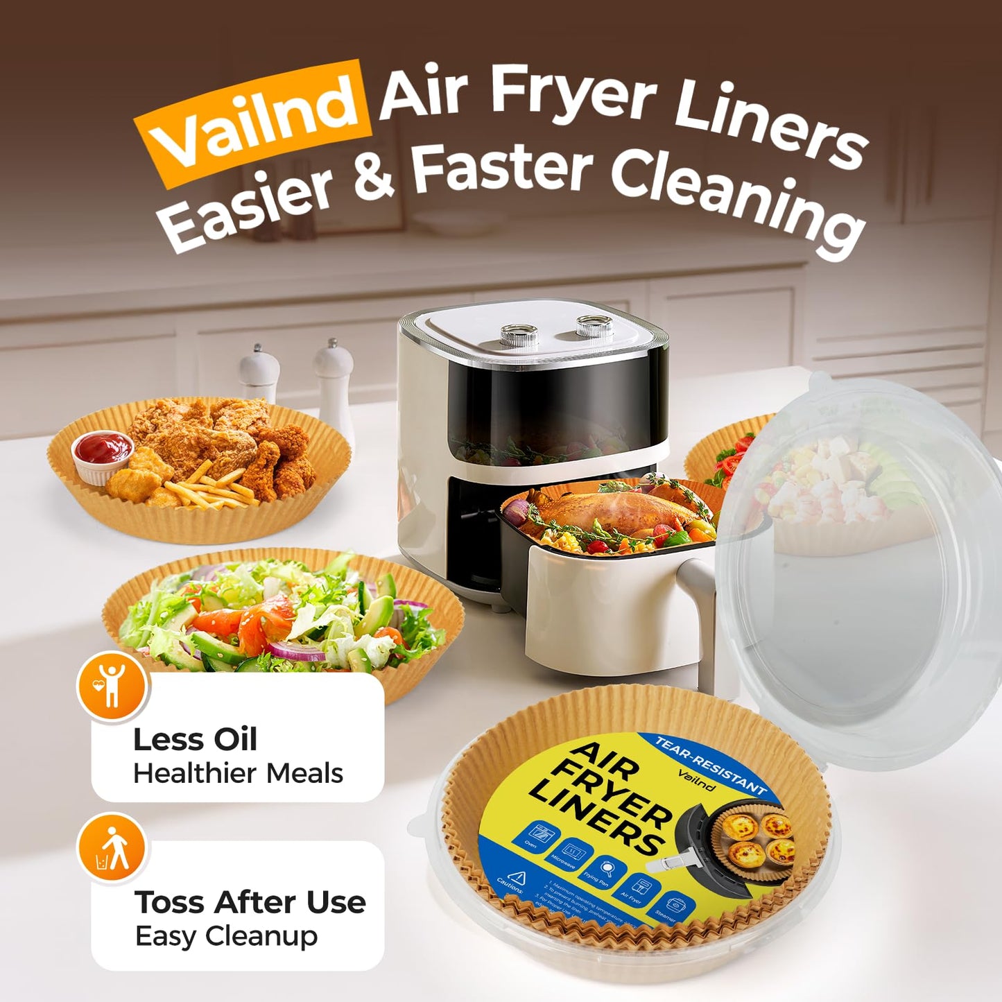 250 Pcs 8" Round Air Fryer Liners Disposable, Unbleached Parchment Paper Liners for Airfryer Basket, Non-Stick & Leakproof Baking Paper for Oven Roasting