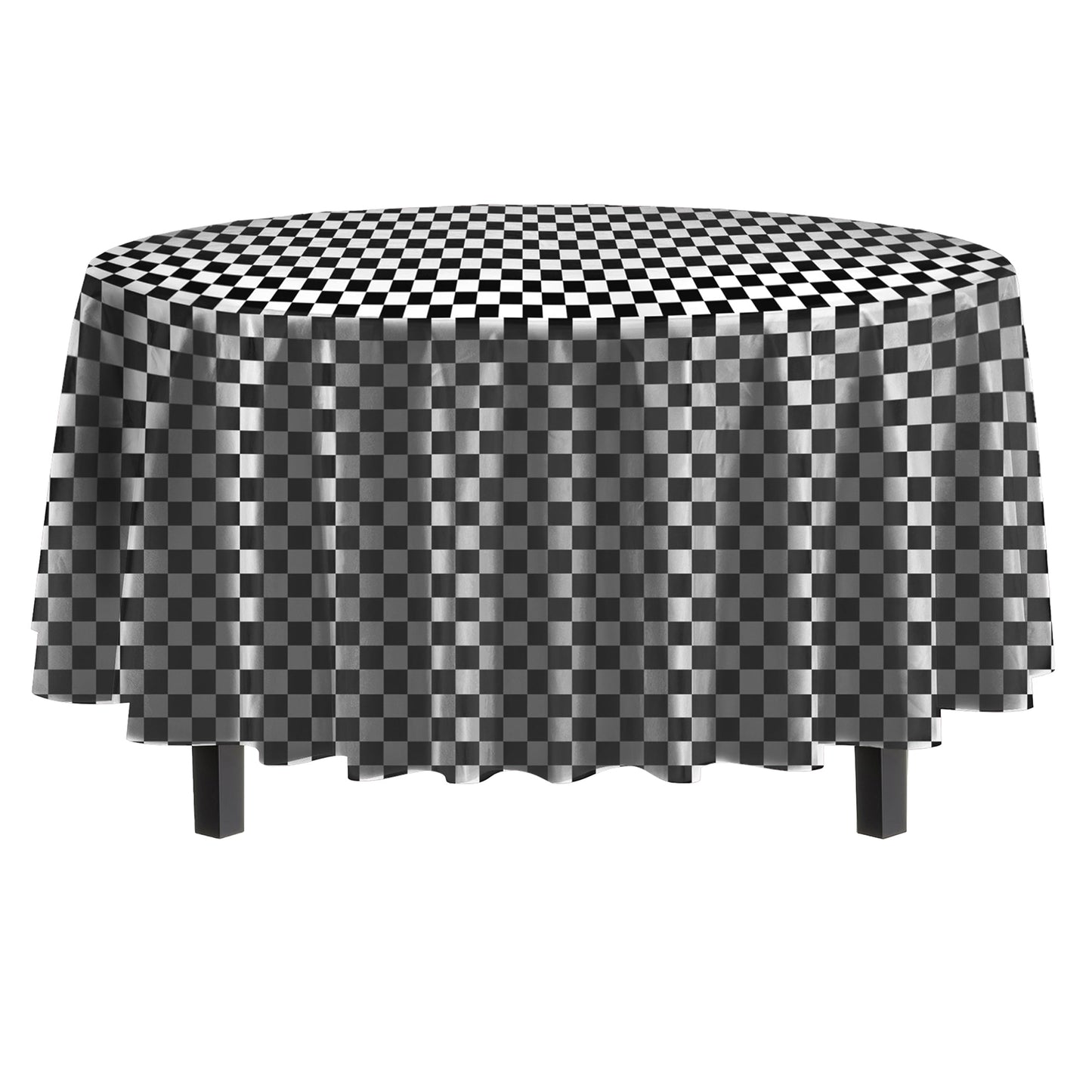 Party Solids Checkered Round Plastic Tablecloth - 84 Inch, Pack Of 24