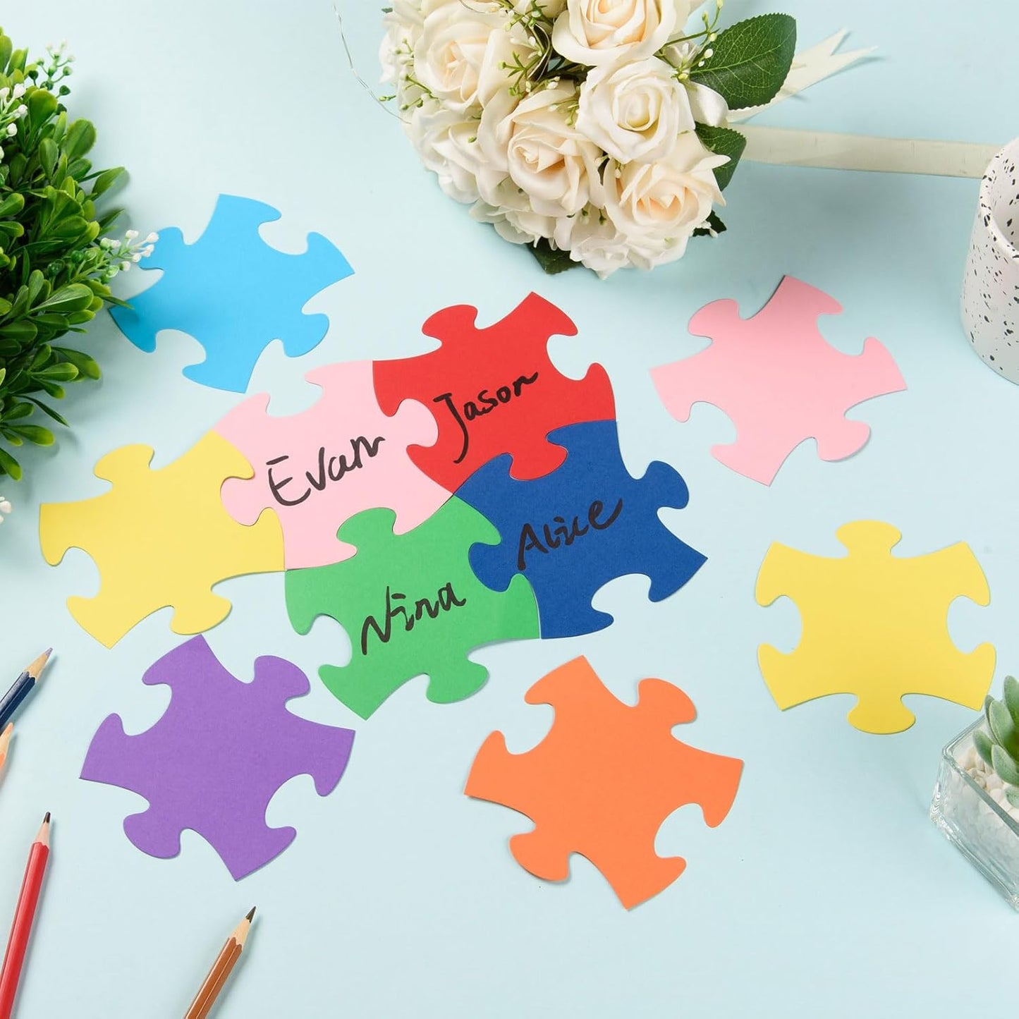 MixTeach 200 Pcs Puzzle Pieces | 4 Inch Die Cut Paper Accents for Classroom & Party Decorations