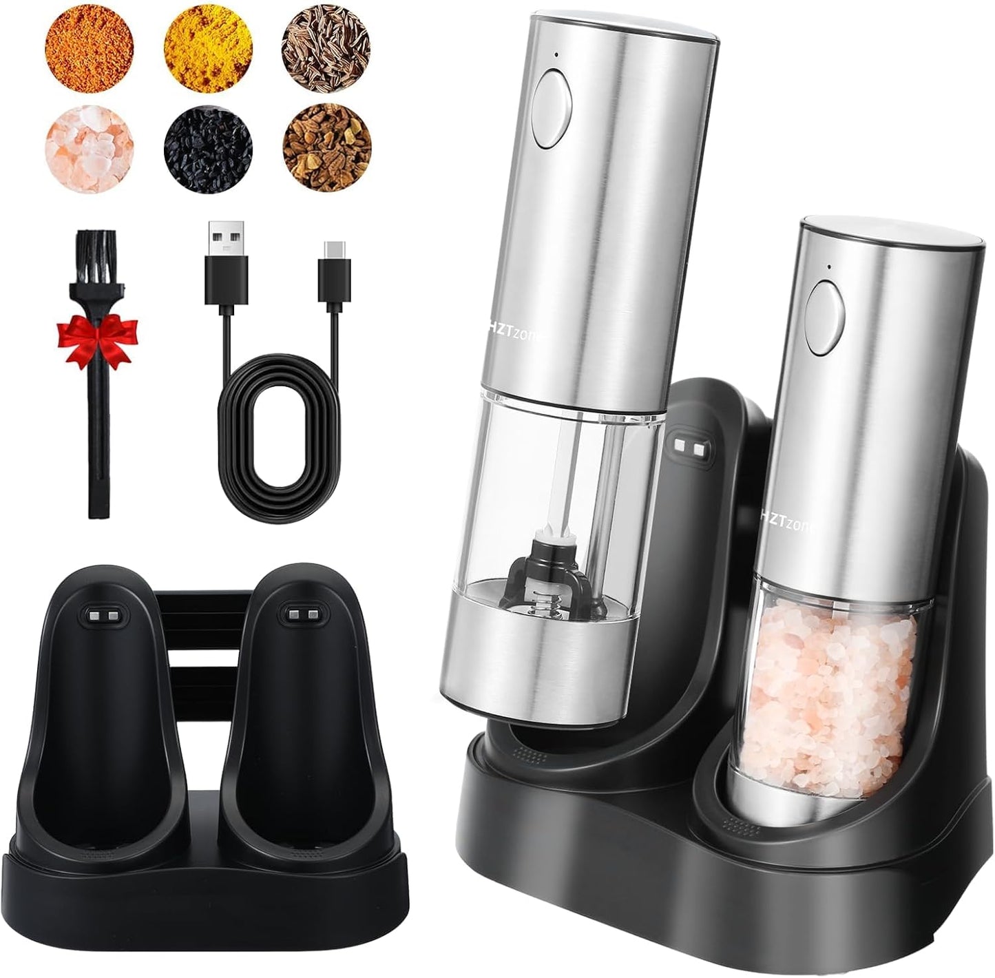 Skiennix Electric Salt and Pepper Grinder Set - One-Handed Automatic Spice Mill with Adjustable Coarseness & LED Light