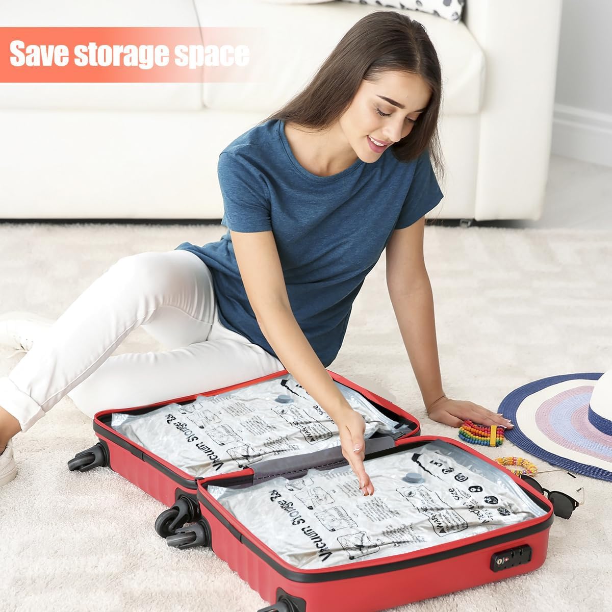 Skiennix Vacuum Storage Bags - Space Saver for Comforters & Blankets | 6 Medium Compression Bags with Hand Pump