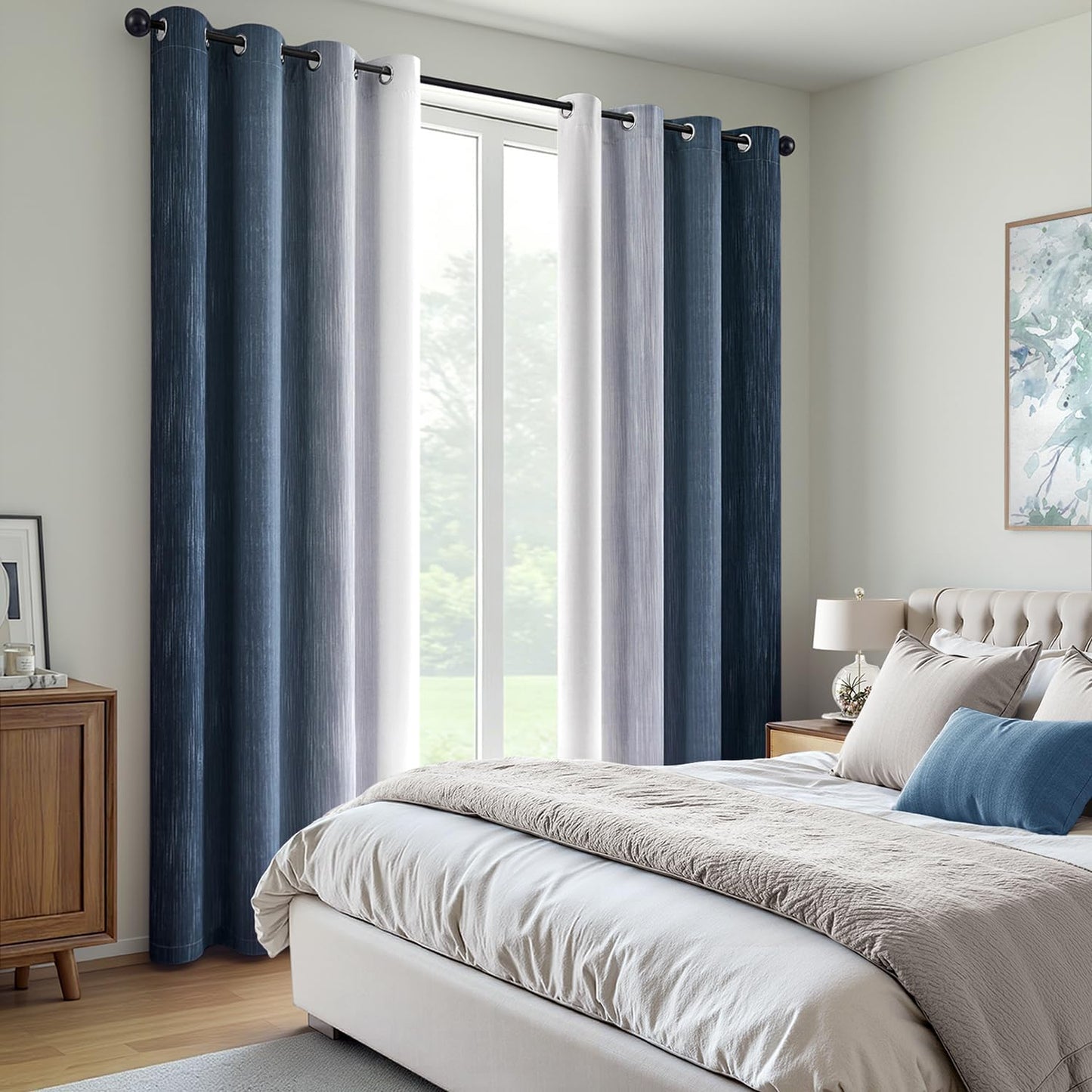 MIULEE Ombre Blackout Curtains - Navy Blue & Grey | Thermal Insulated 84" Drapes for Bedroom & Living Room, Set of 2