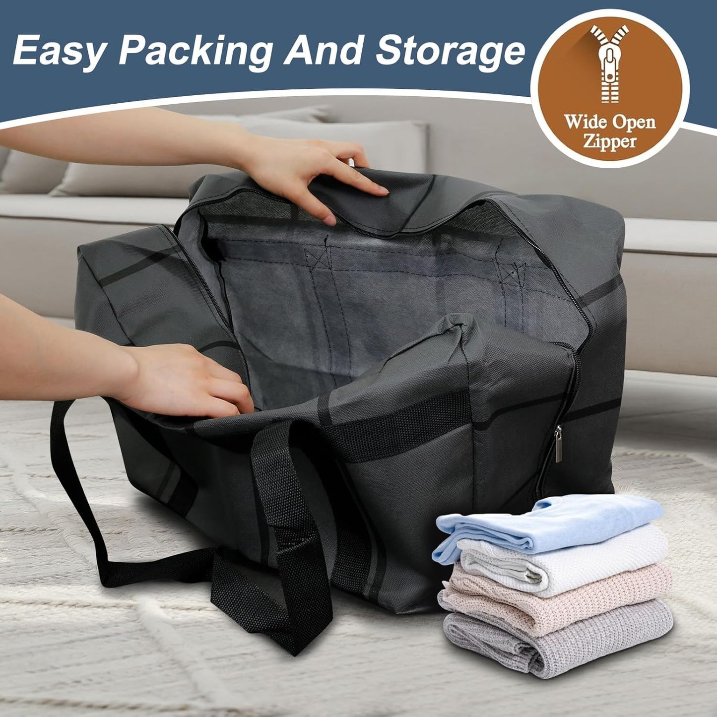Skiennix Extra Large Heavy-Duty Moving Bags - Waterproof & Foldable Storage Totes | 4-Pack with Zippers