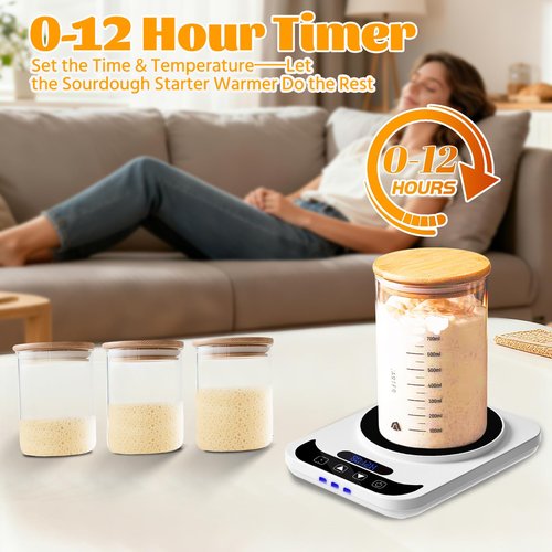 Bread Starter Warmer - Sourdough Starter Warmer Electric with Precise 1°F Thermostat Control (70-100°F) - Sour Dough Heating Mat Pad - 12H Timer - Memory Function - Sourdough Warming Mat