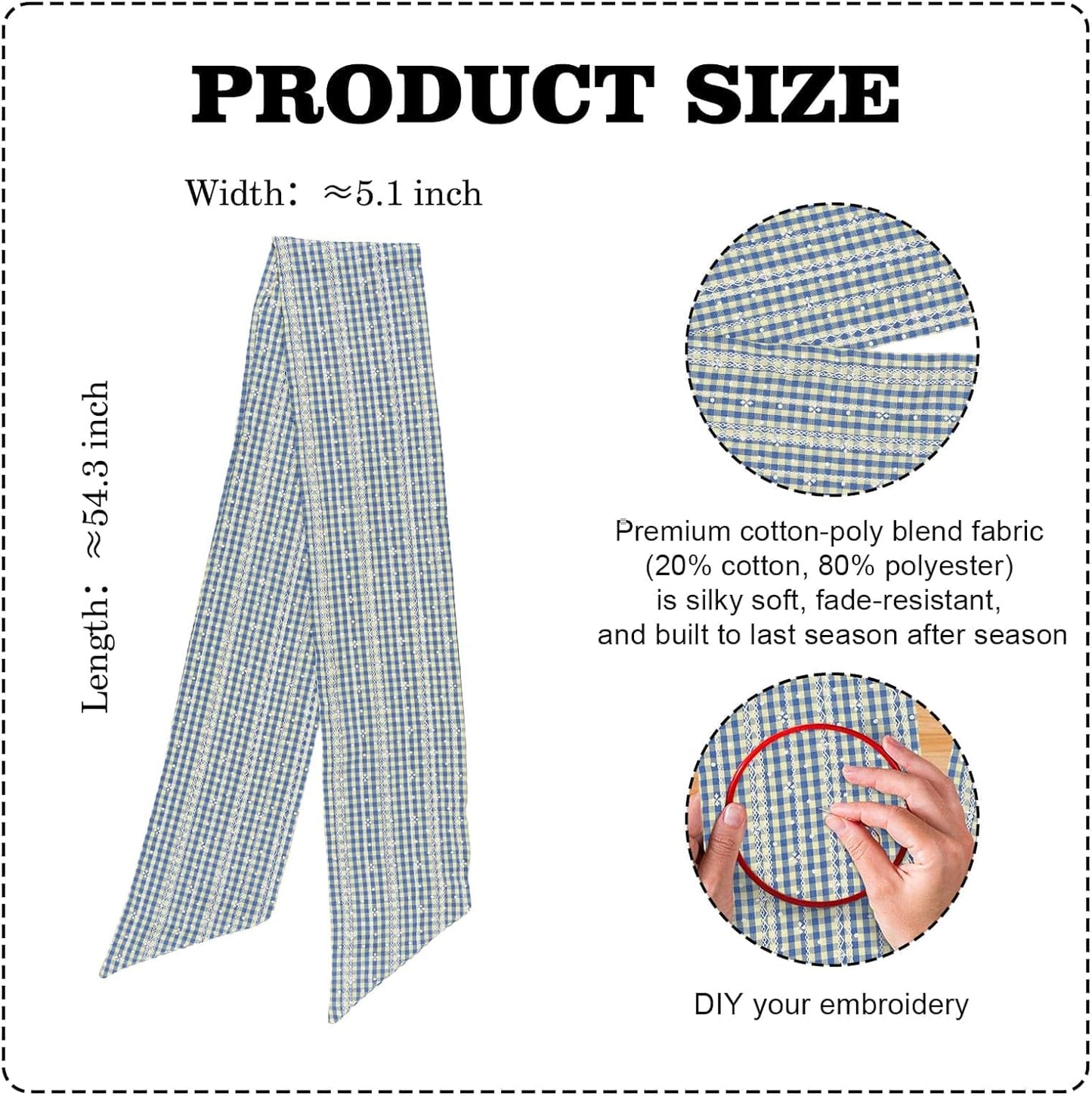 Regine Switzerland Blue Beige Jacquard Plaid Wreath Sash - 5.12" x 54.33" Modern Door Decoration