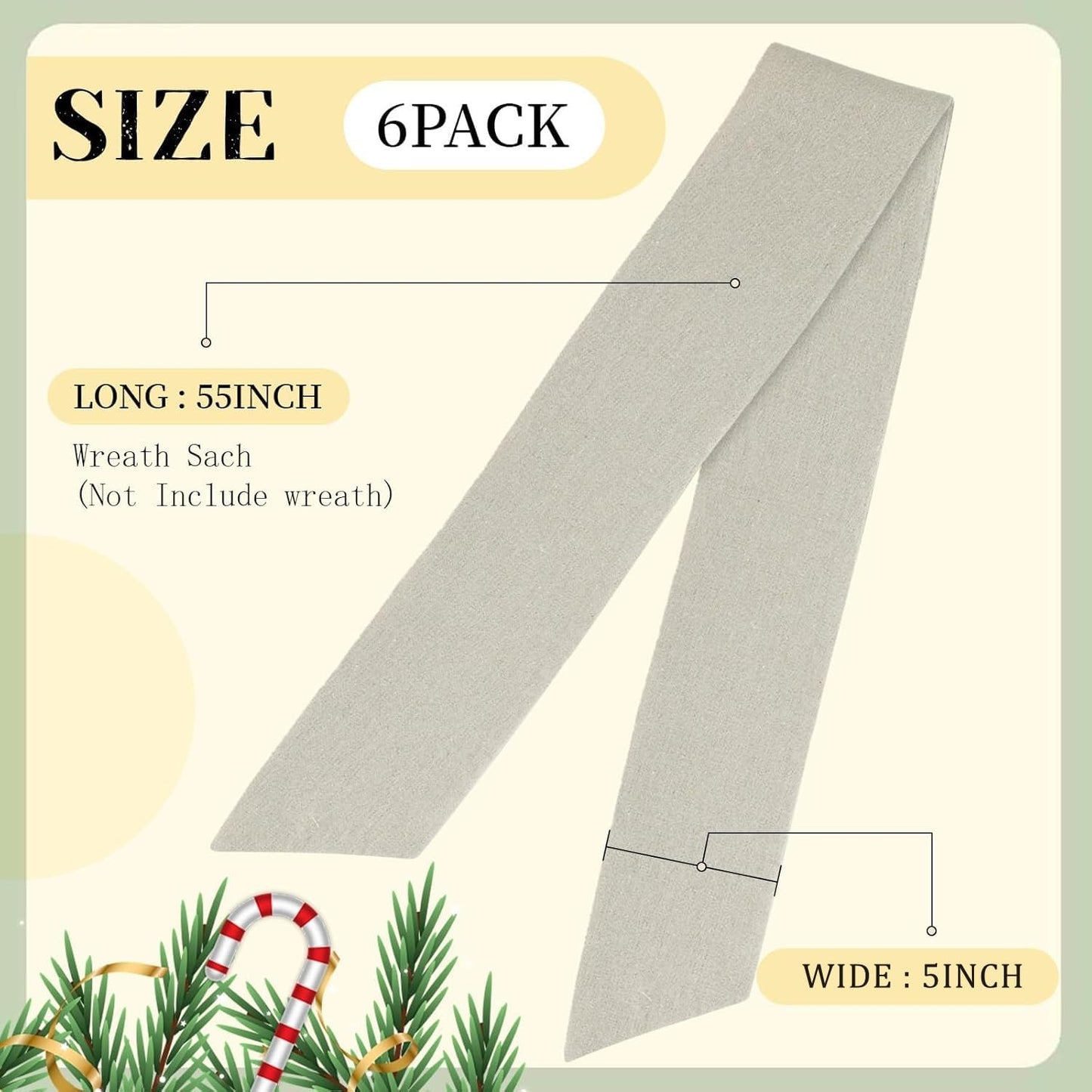 Skiennix Easter Wreath Sash - 6 Pcs Beige Plain Decor for Front Door | 5" W x 55" L Outdoor Accessory