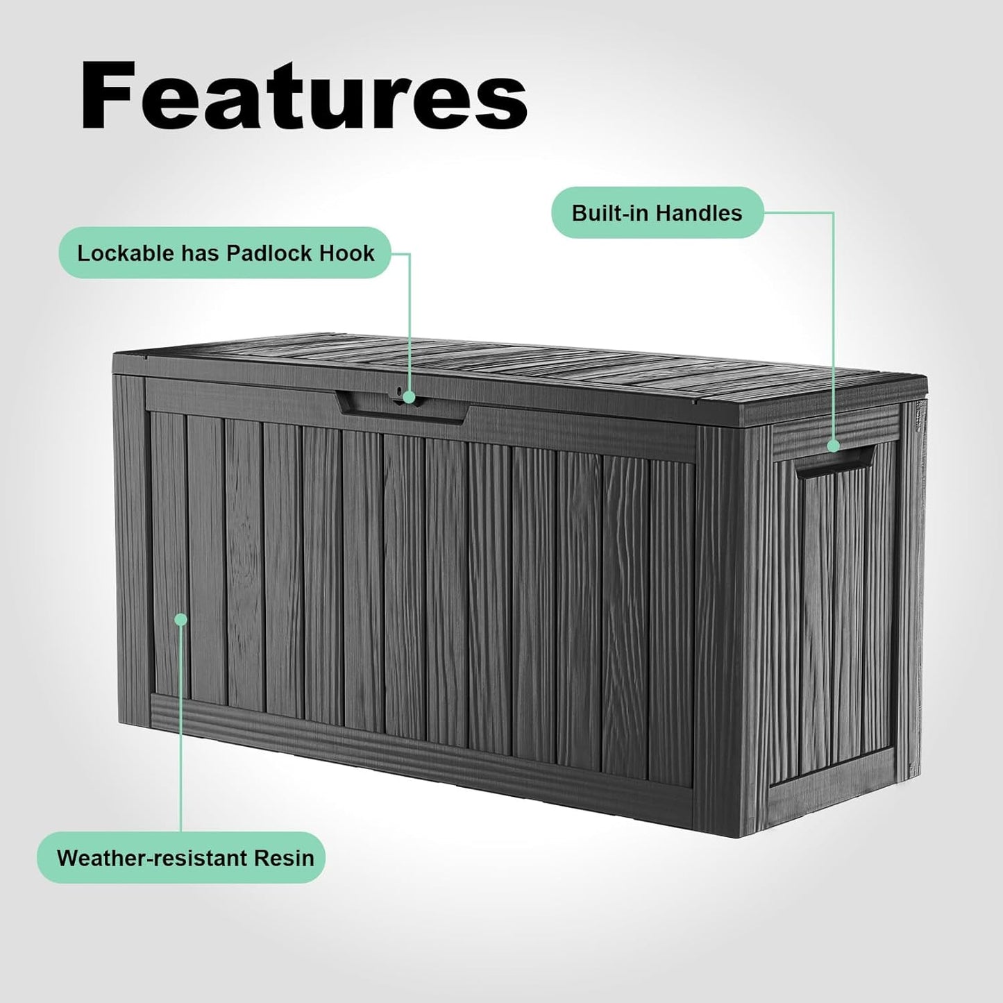 Regine Switzerland 86 Gallon Outdoor Deck Box - Lockable Waterproof Storage for Garden Tools & Cushions | Black